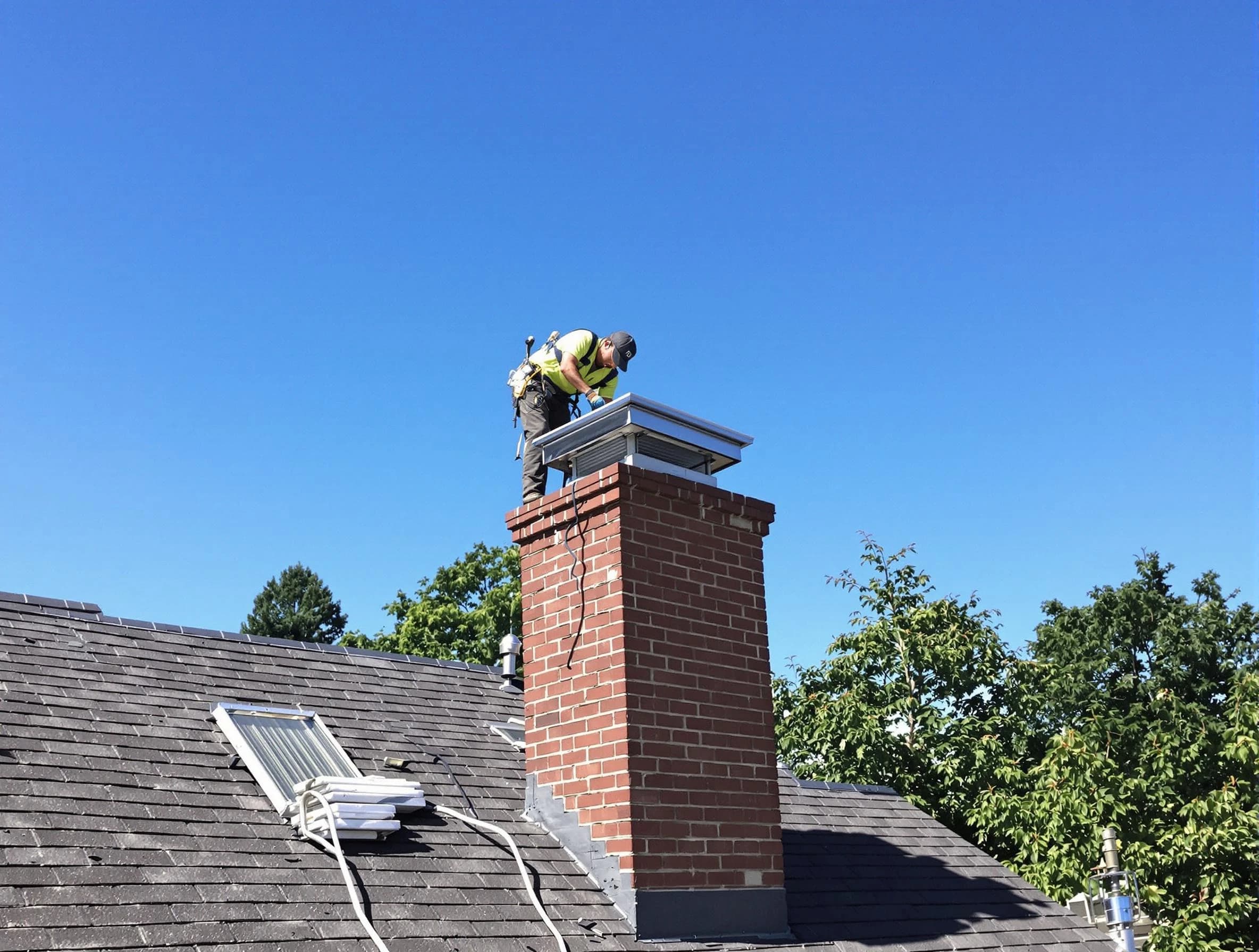 Ogden Chimney Sweep technician measuring a chimney cap in Ogden, UT