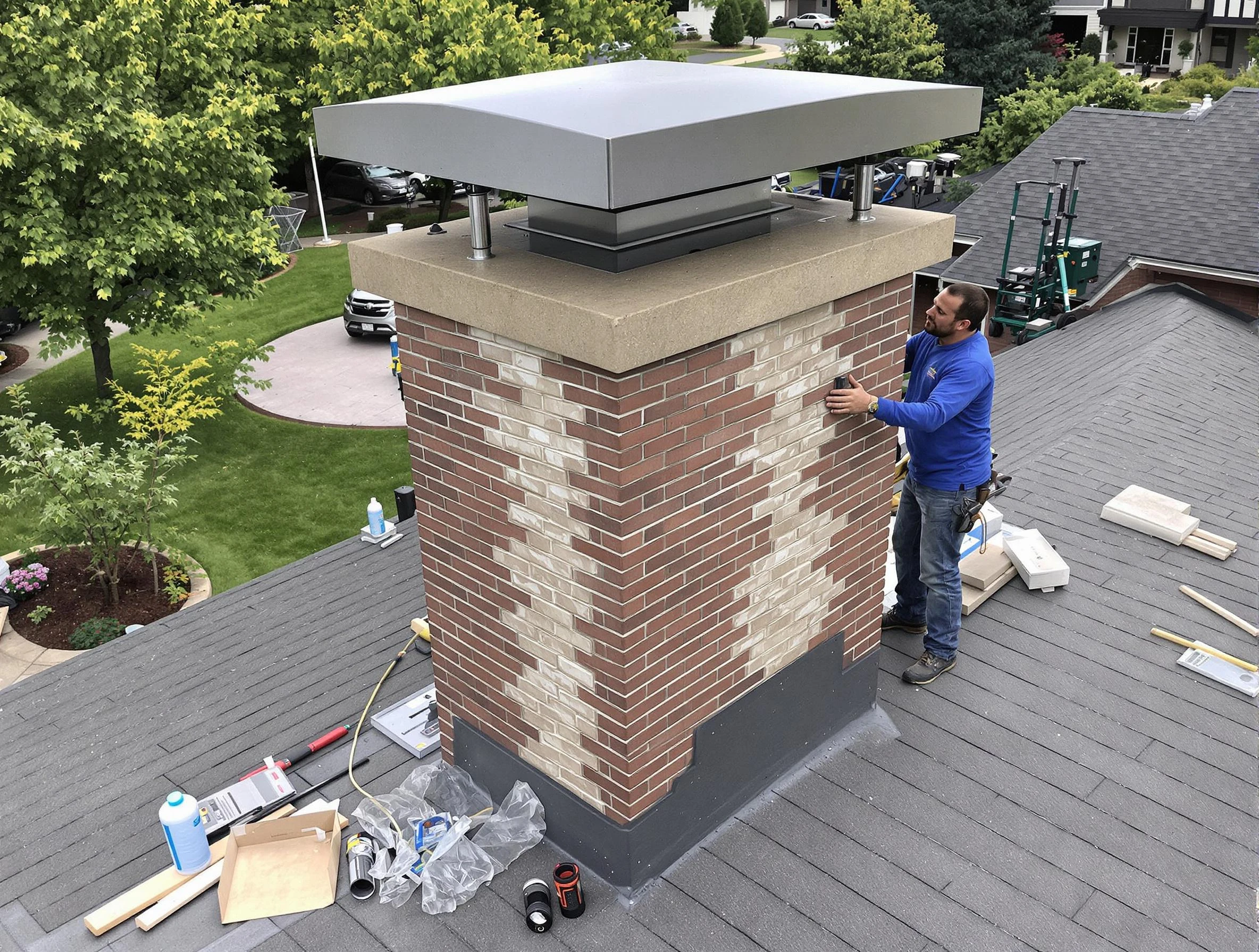 Ogden Chimney Sweep team working on a custom chimney remodel in Ogden, UT